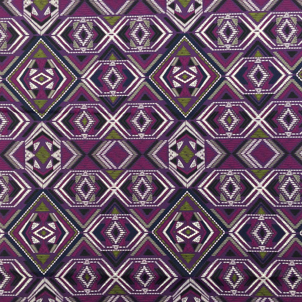 Purple and Green Tribal Printed Spandex | Blue Moon Fabrics