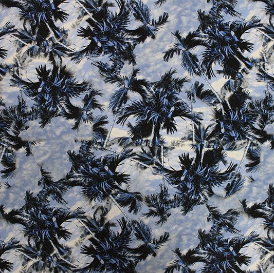 Blue Palm Tree Printed Spandex | Blue Moon Fabrics
