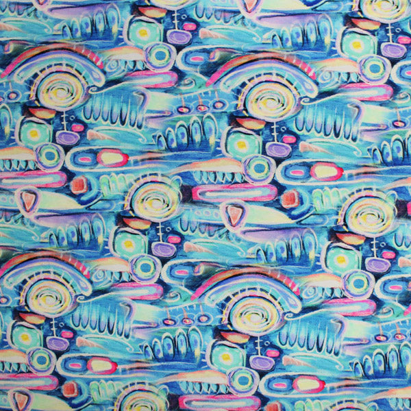 Pastel Finger Painting Printed Spandex | Blue Moon Fabrics