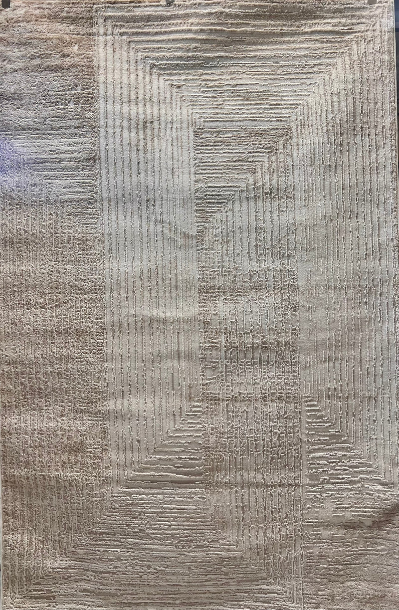 Geometric Linear Crème Beige Rug in Warm Mocha Tone-on-Tone High-Low Texture - NUDE 21