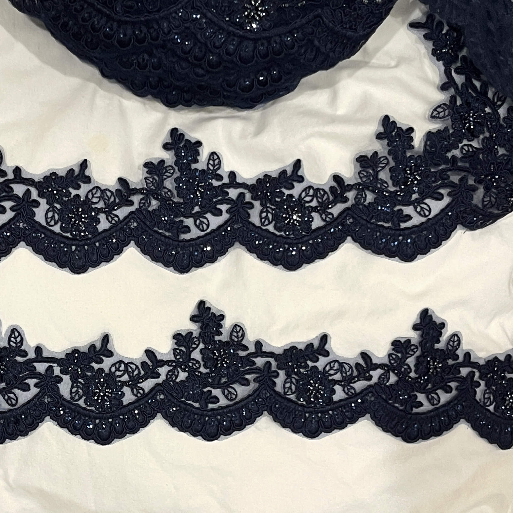 Beaded & Corded Floral scalloped Bridal Lace Trimming | Lace USA - 96215W-BP