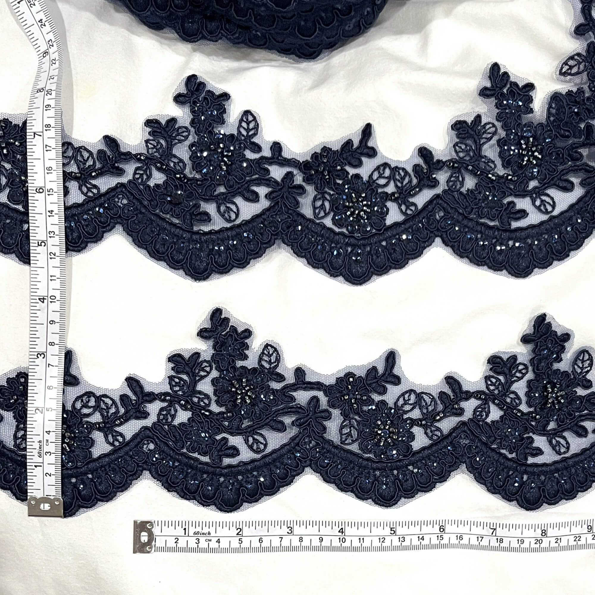Beaded & Corded Floral scalloped Bridal Lace Trimming | Lace USA - 96215W-BP