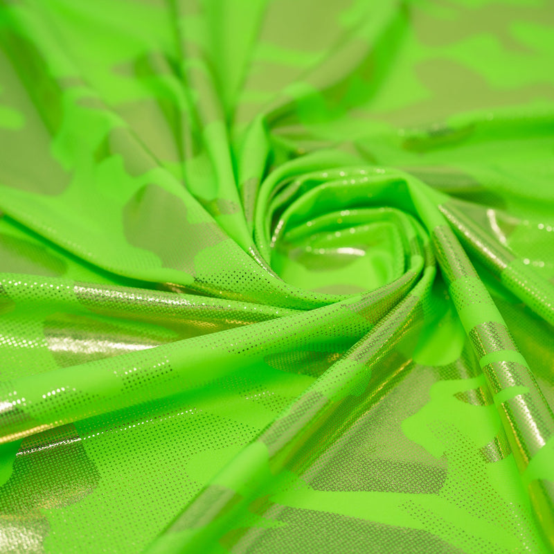 Neon Nugi Foil Printed Cationic Spandex Fabric | Blue Moon Fabrics