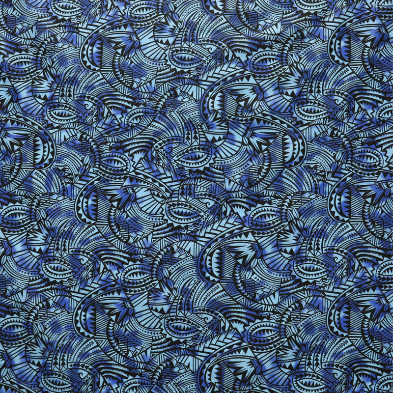 Traditional Polynesia Tattoo All Over Fan design Poly Cotton Fabric | Islands Fabric