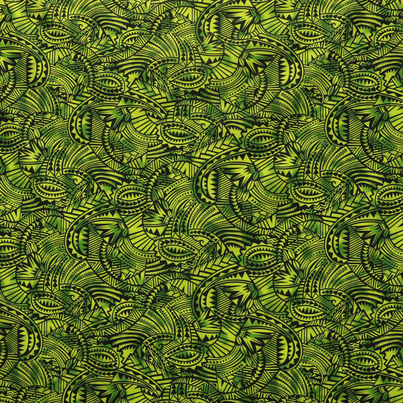 Traditional Polynesia Tattoo All Over Fan design Poly Cotton Fabric | Islands Fabric