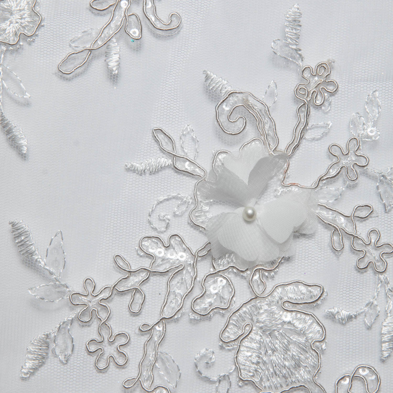 Tulle Lace Fabric Embroidered W/Applique with 3D Floral Pattern 52" Wide | Exquisite Fabric