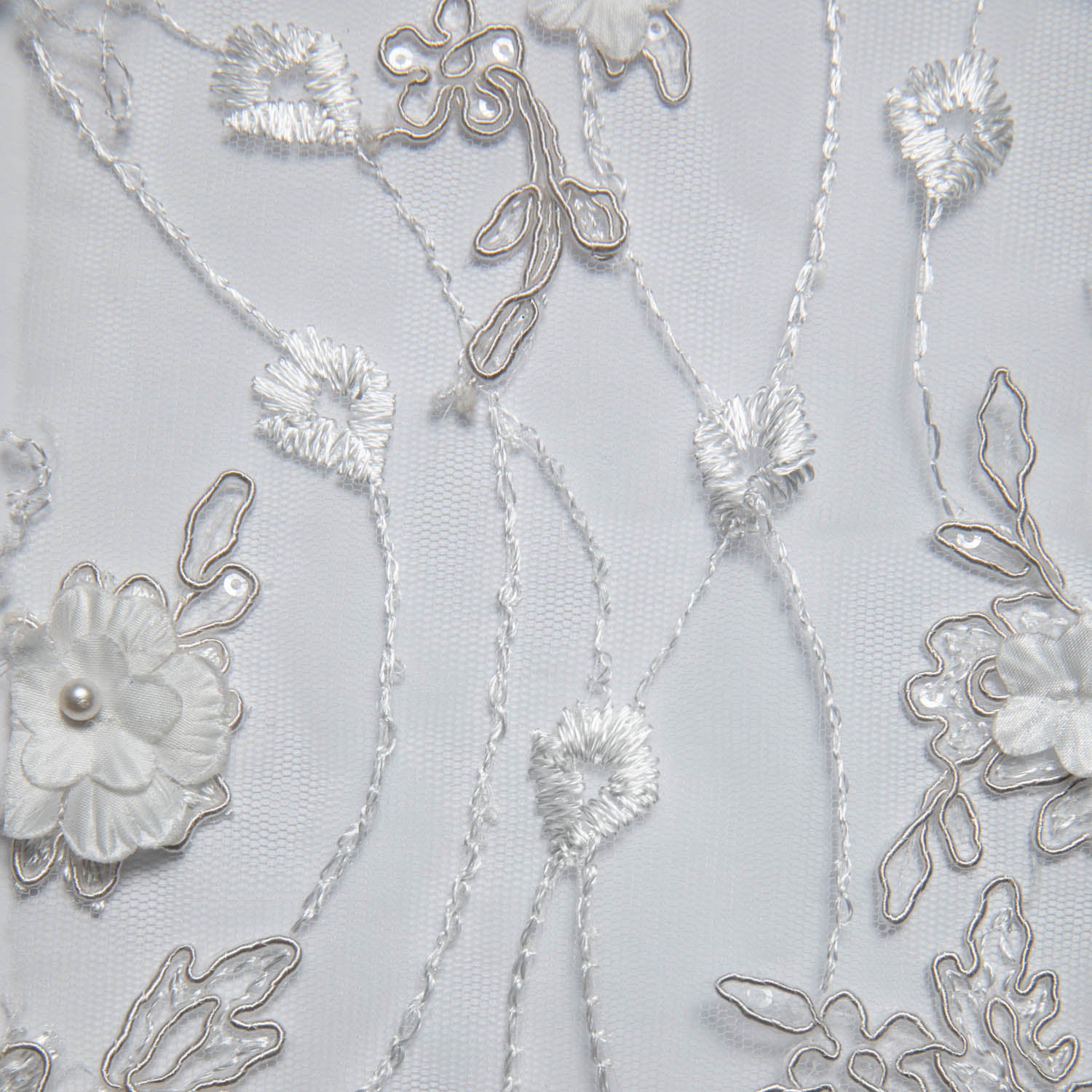 Tulle Lace Fabric Embroidered W/Applique with 3D Floral Pattern 52" Wide | Exquisite Fabric