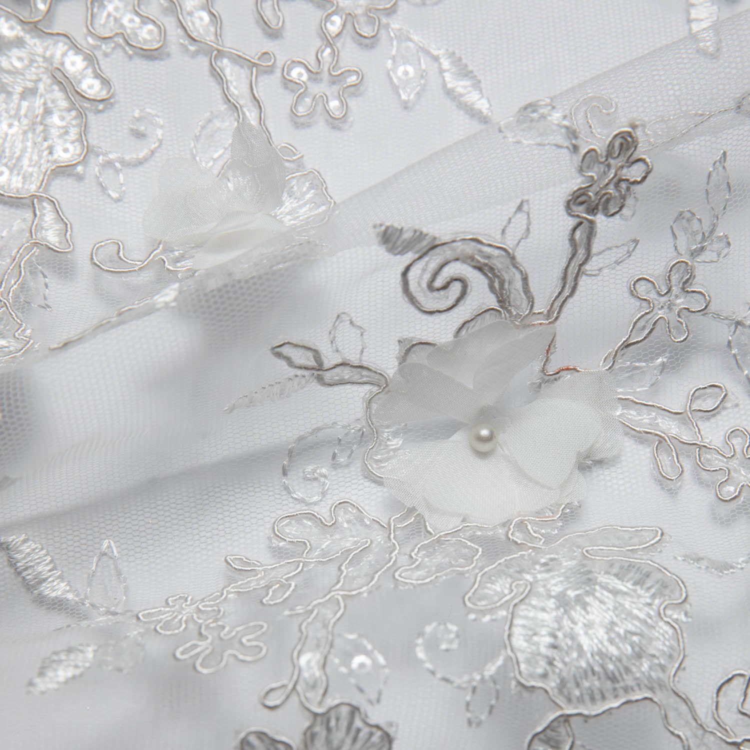 Tulle Lace Fabric Embroidered W/Applique with 3D Floral Pattern 52" Wide | Exquisite Fabric