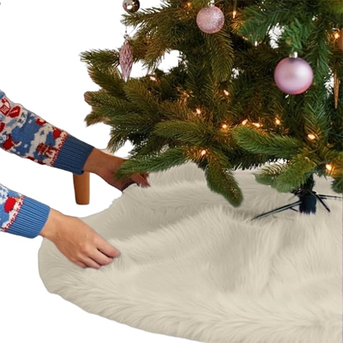 Premium Faux Fur Christmas Tree Skirt – 36 Inch Holiday Decor