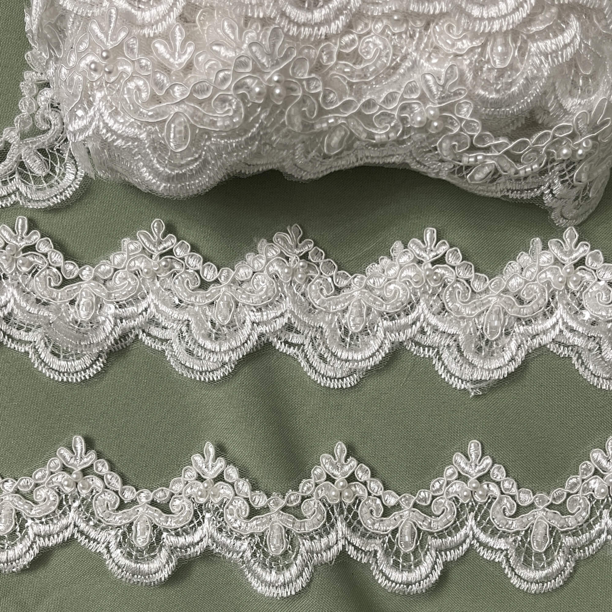 Beaded & Corded Lace Trimming Embroidered on 100% Polyester Net Mesh | Lace USA - 95142N-BP