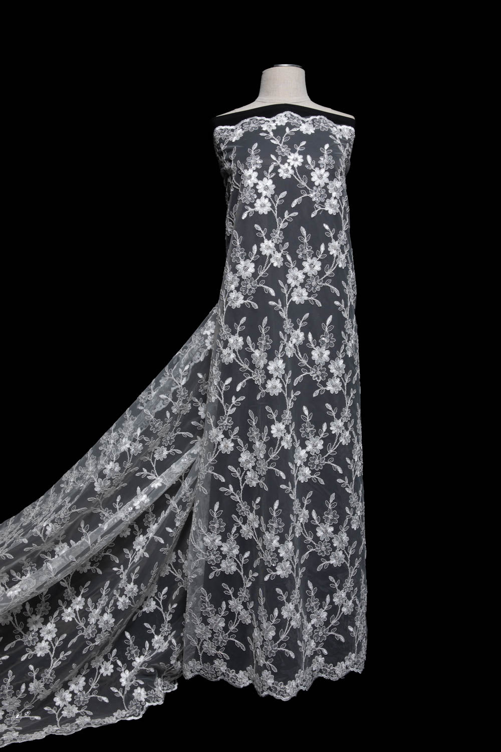 Tulle Lace Fabric Embroidered W/Applique with Beautiful 3D Floral Pattern 52" Wide | Exquisite Fabric