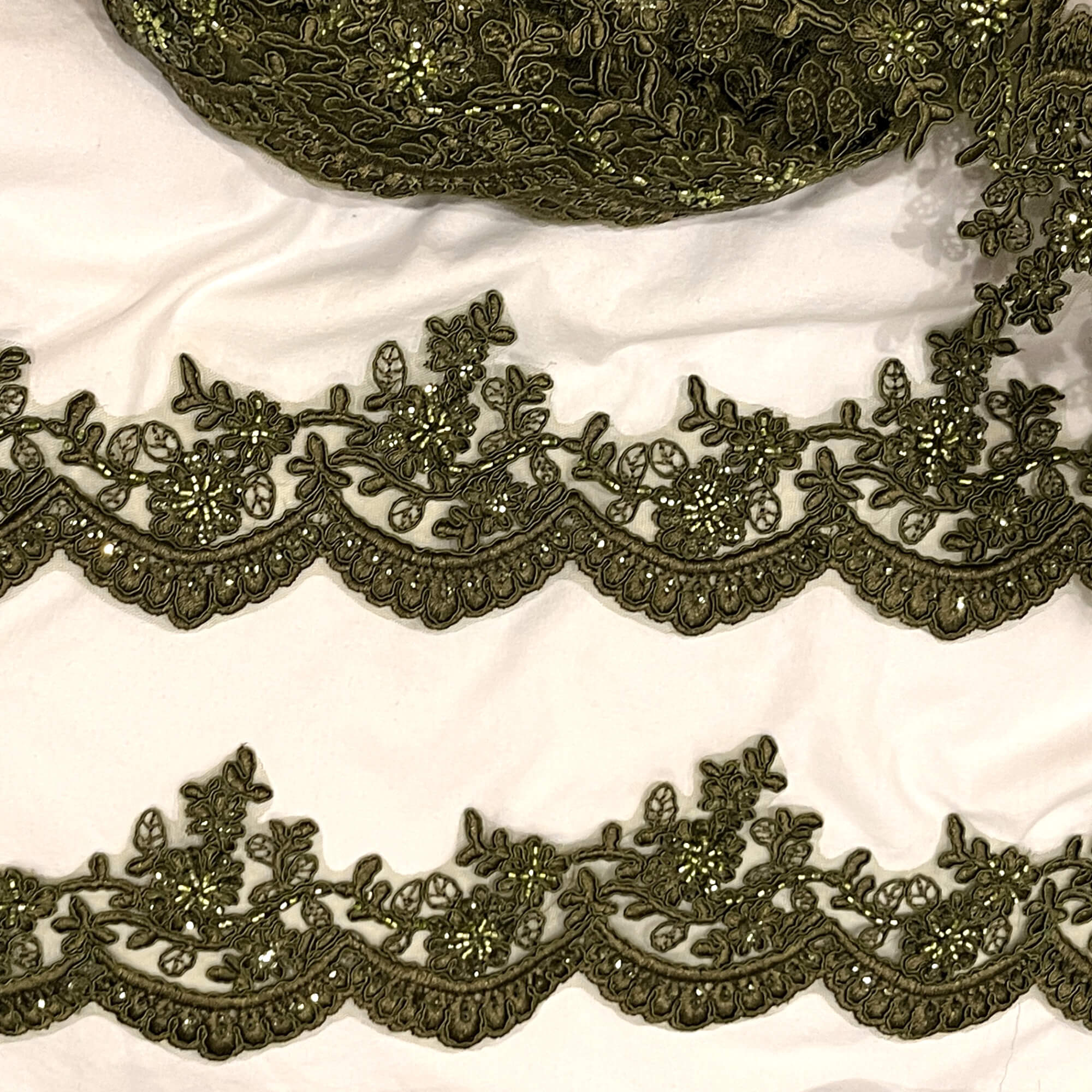 Beaded & Corded Floral scalloped Bridal Lace Trimming | Lace USA - 96215W-BP