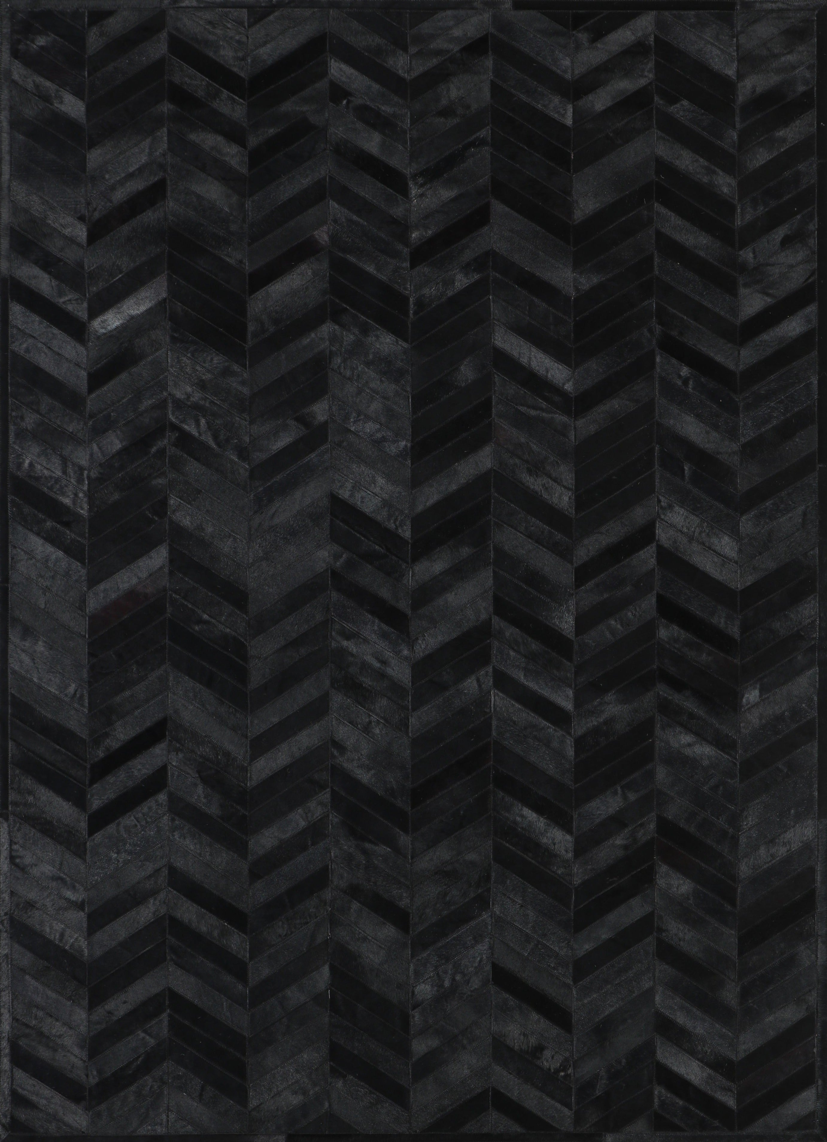 Geometric Chevron Black Cowhide Patchwork Rug - Patchwork PCH214