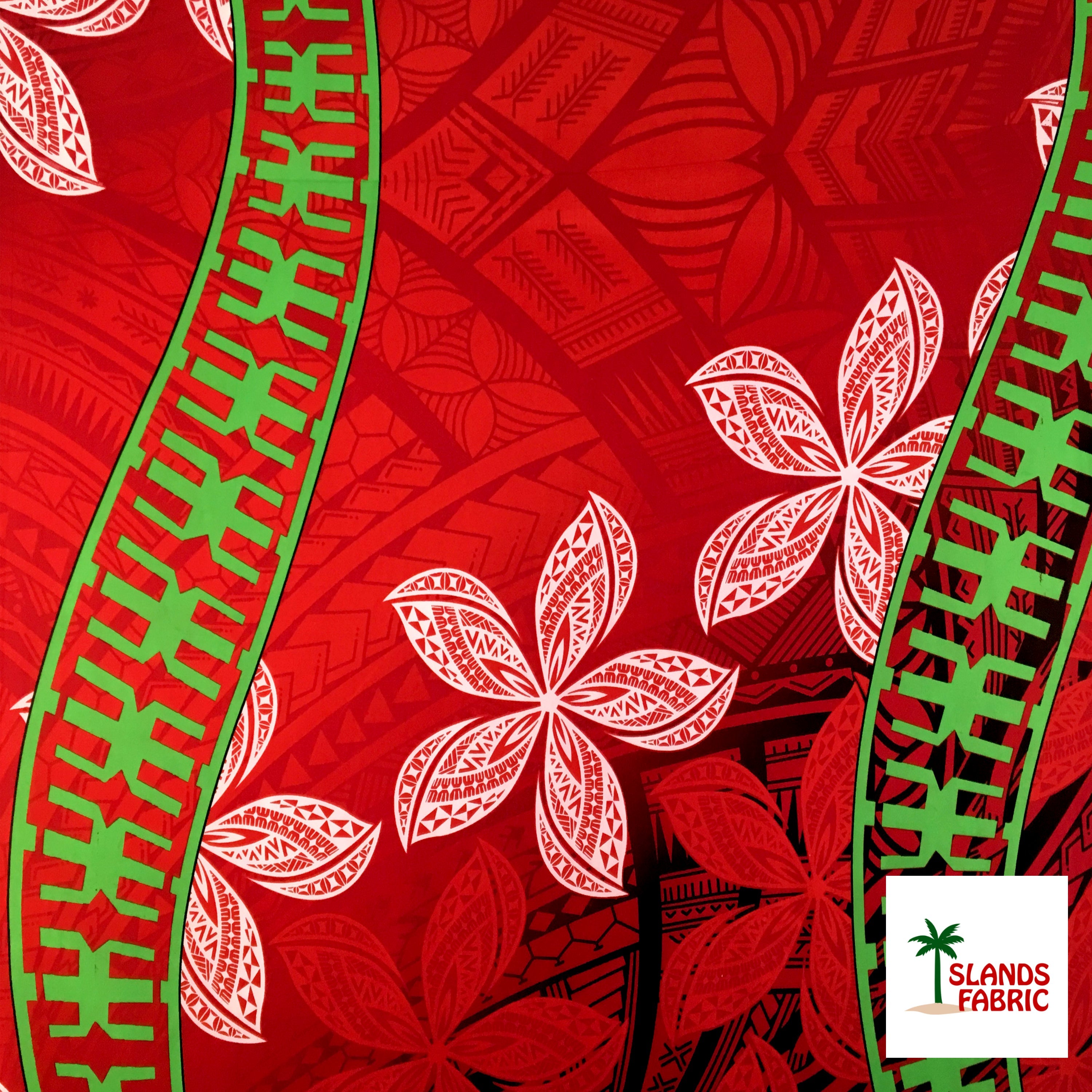 Plumeria Curved Double Border Peachskin Fabric| Islands Fabric