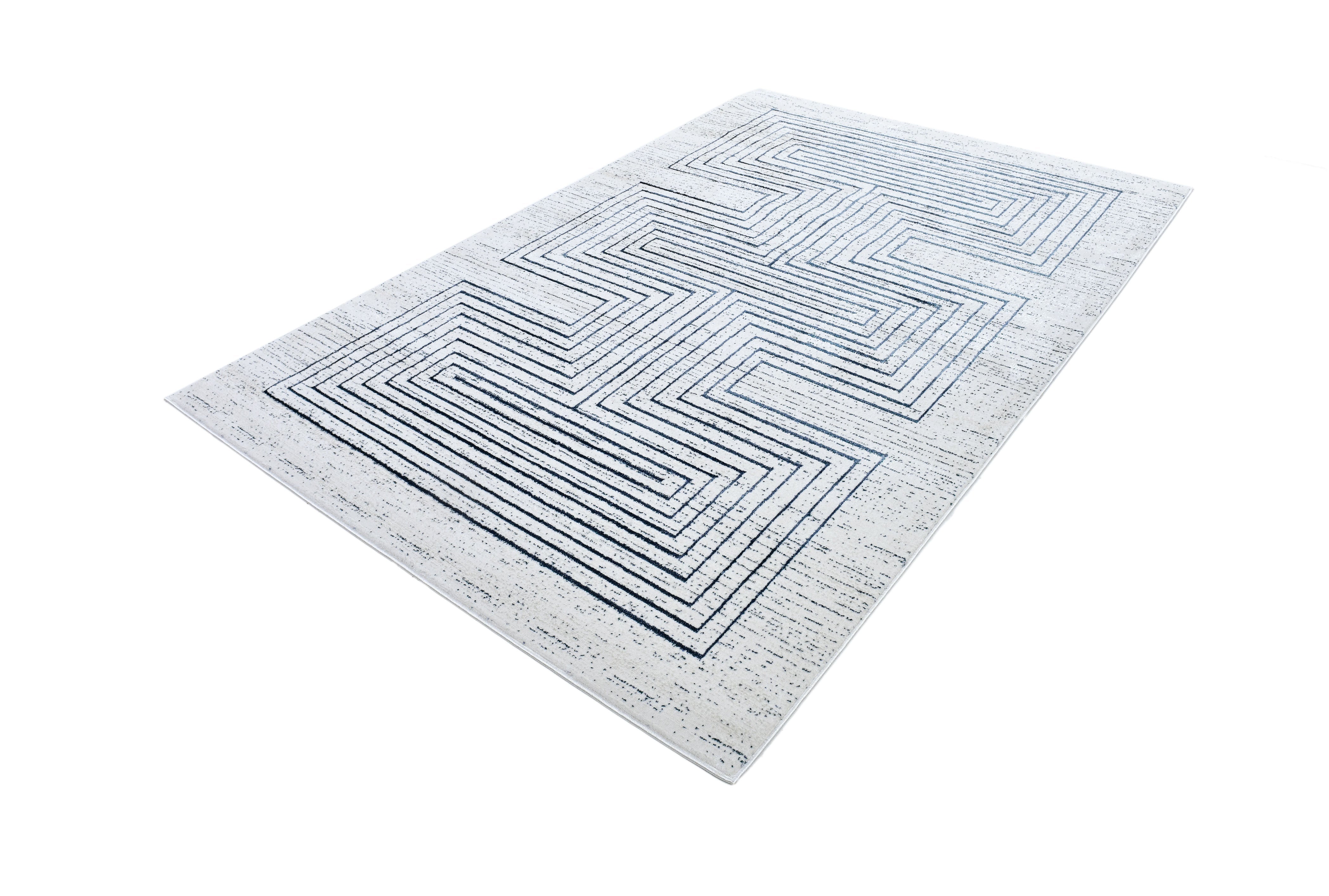 Soft Cream Area Rug Featuring Sheer Blue and Subtle Emerald Geometric Accents - Z329B