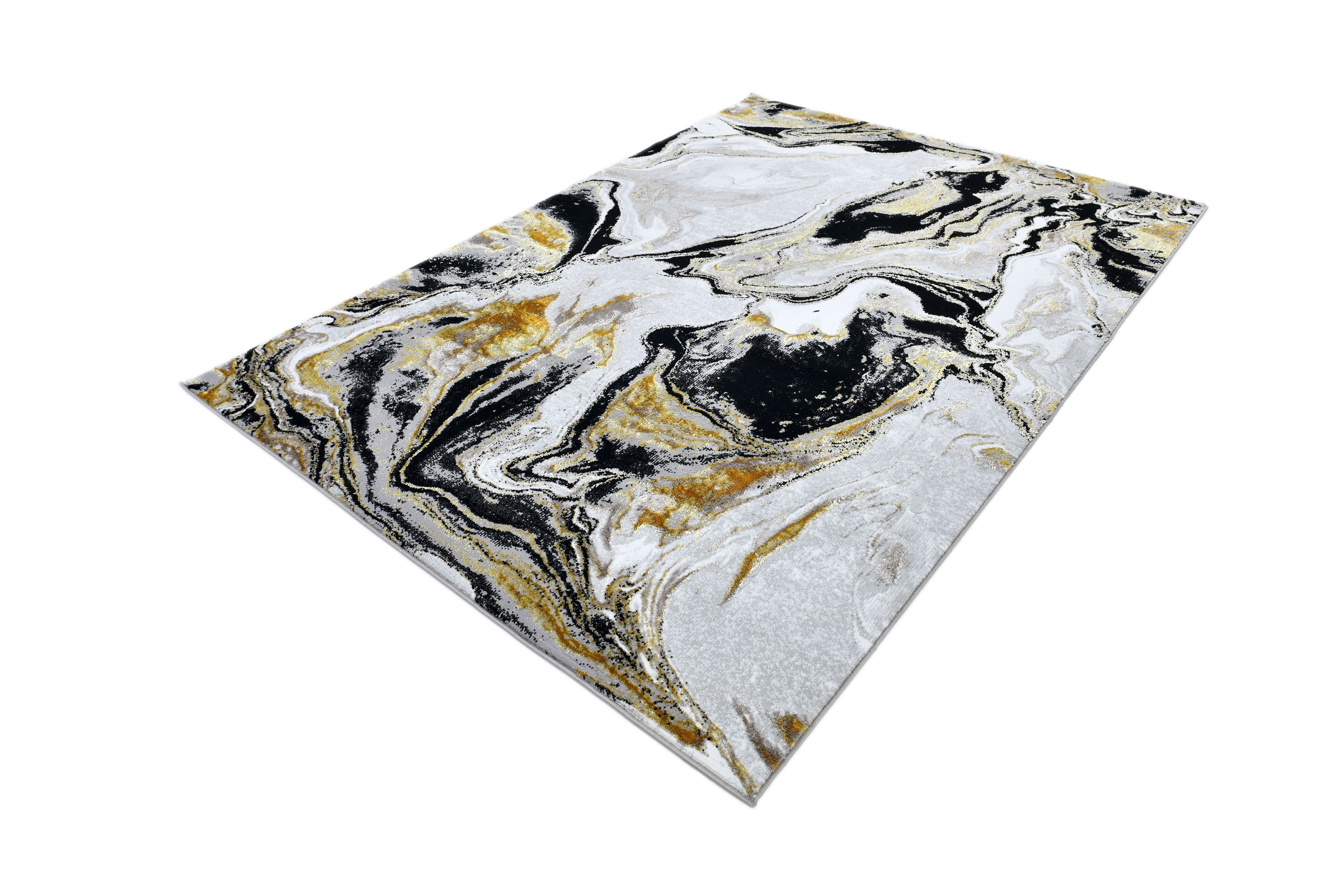 Luxurious fusion of metallic silver, brushed gold, and deep black, abstract marbled design - Z258A (POL803)
