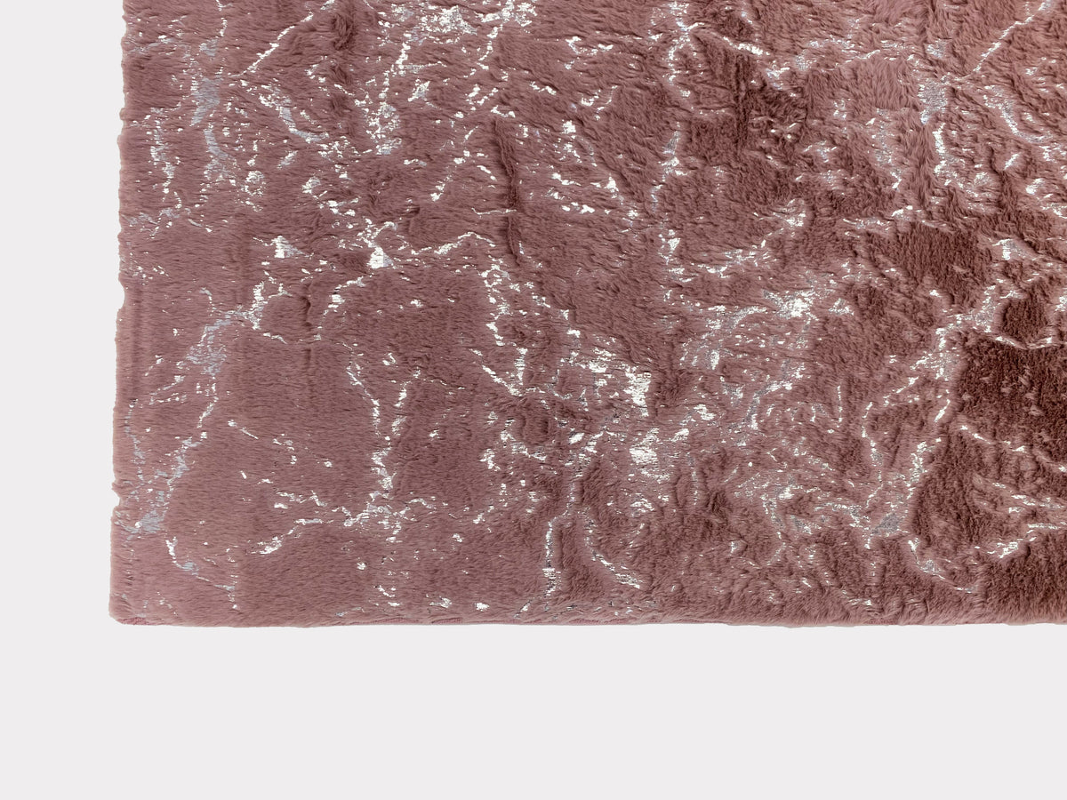 Rose Pink with Silver Metallic Shimmery Design Faux Rabbit Touch Rug