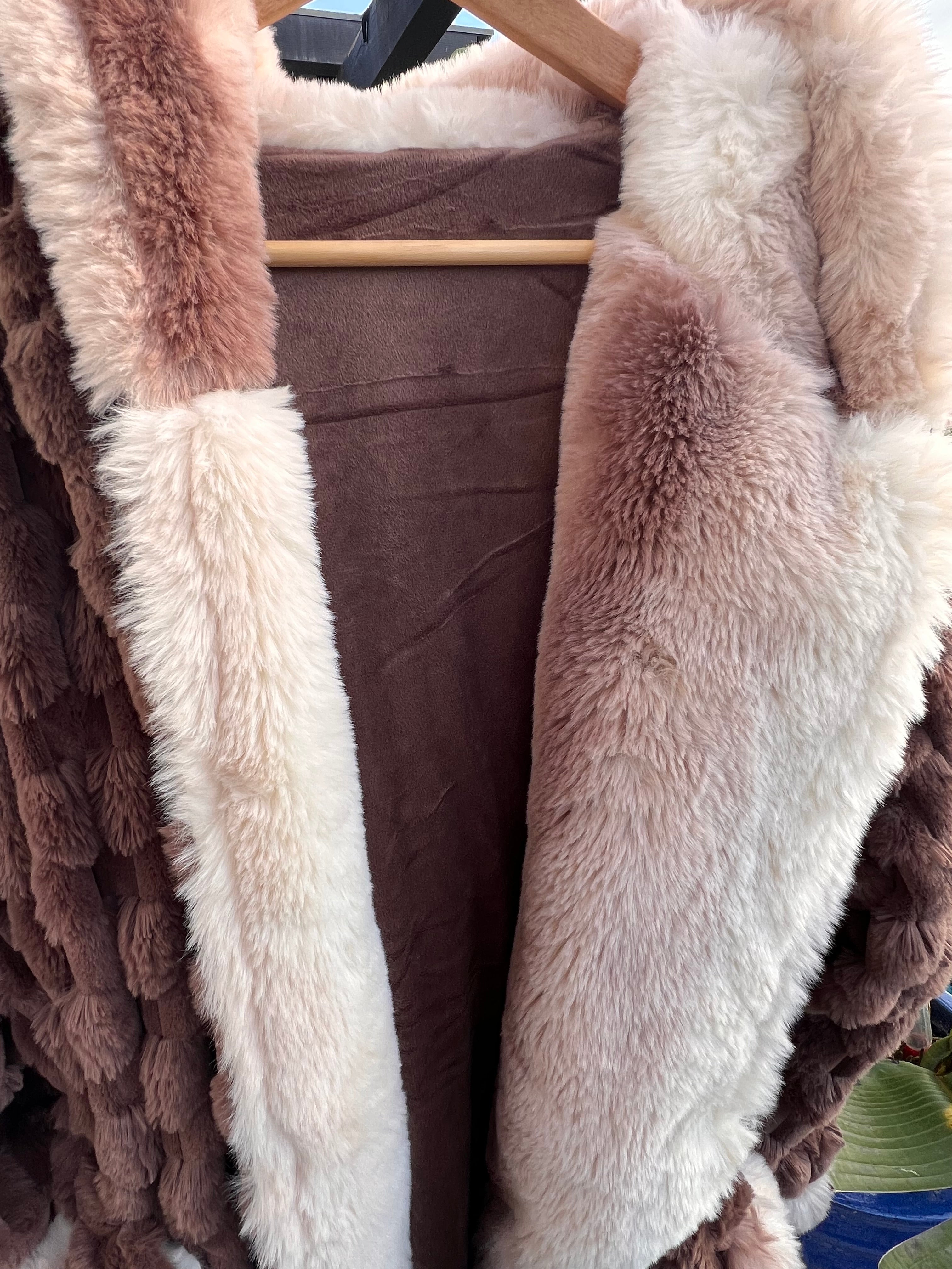 Stylish Soft-Touch Faux Fur Chocolate Robe with Tone-on-Tone Champaign Cozy Interior – Perfect for Lounging or Luxe Outdoor Wear - REXA ROBE 4.