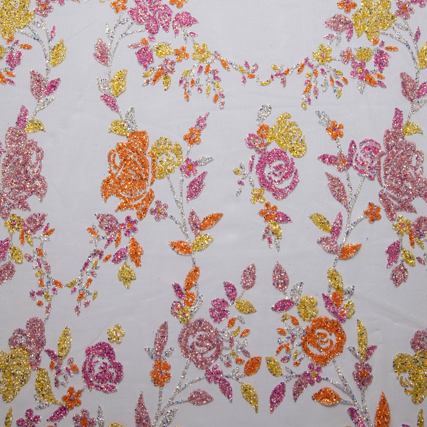 Tulle Lace Fabric with Multicolor Glitter and Floral Design 58" Wide | Exquisite Fabric