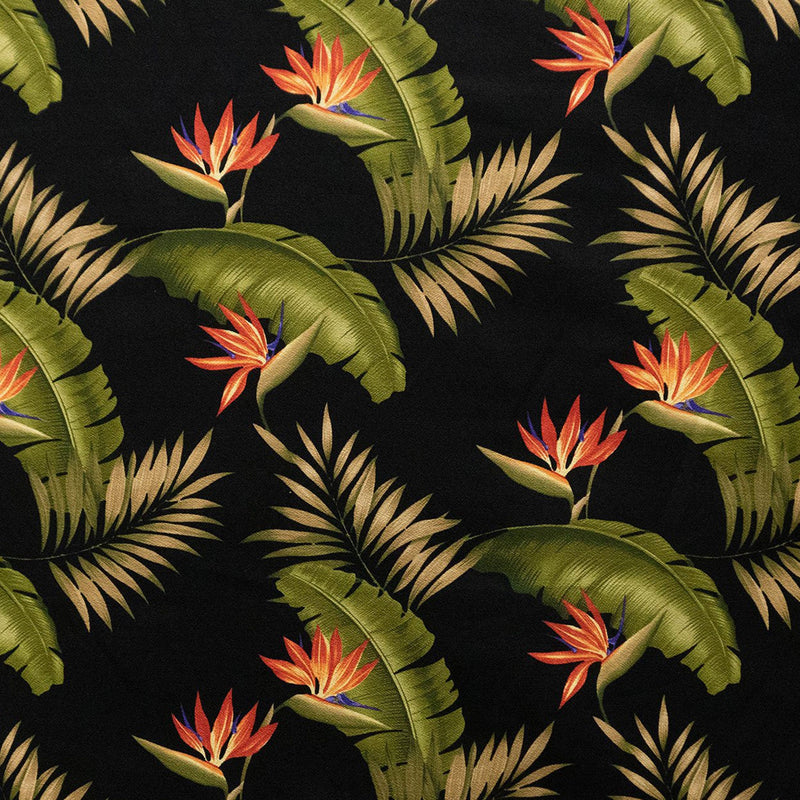 Plumeria & Palm Leaf with Bird of Paradise Seeds Upholstery Fabric | Islands Fabric