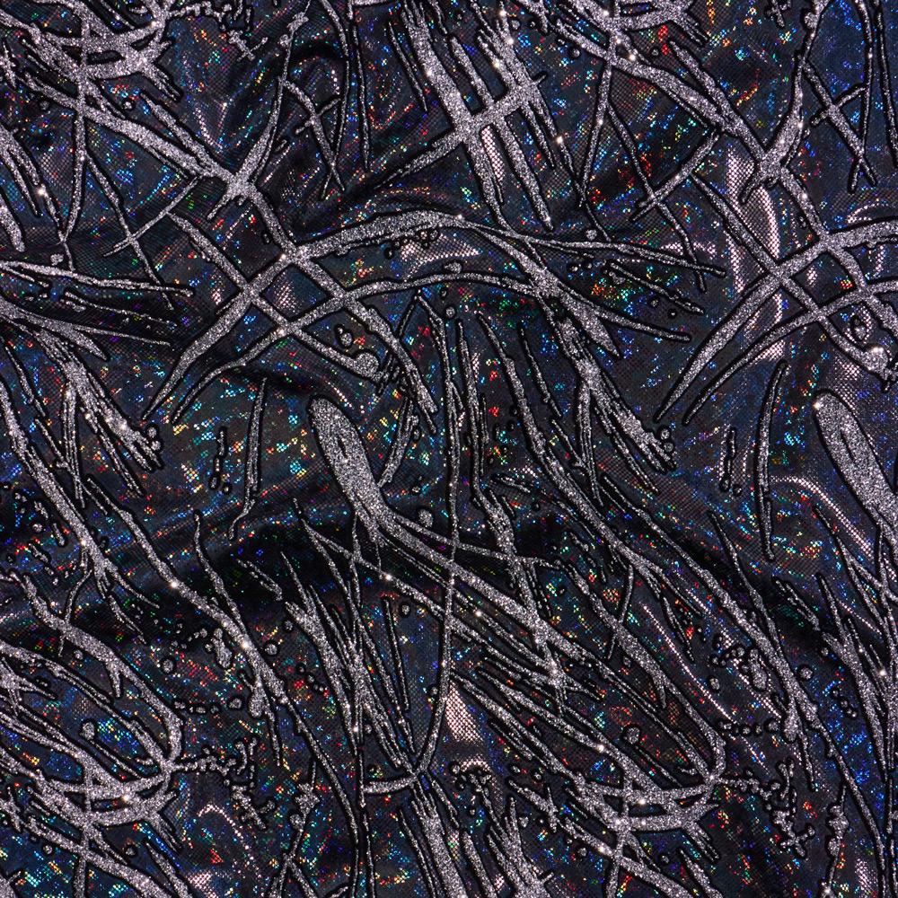 Pollock Shattered Glass Foiled Spandex Fabric | Blue Moon Fabrics