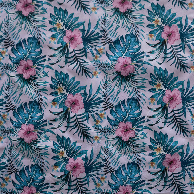Hibiscus Monstera Palm leaves Polyester Fabric | Islands Fabric
