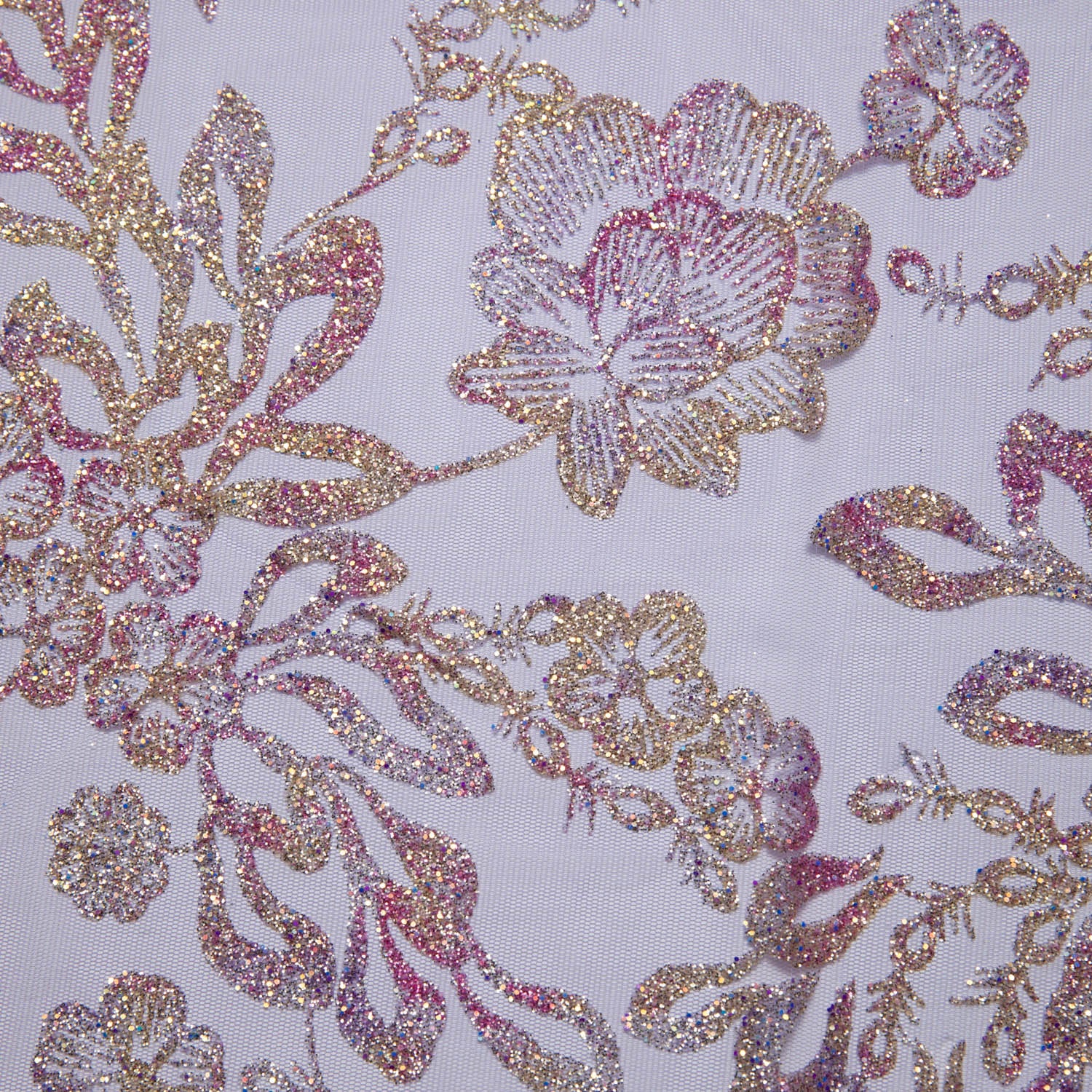 Tulle Fabric With Multicolor Glitter with Floral Pattern 58" Wide | Exquisite Fabric