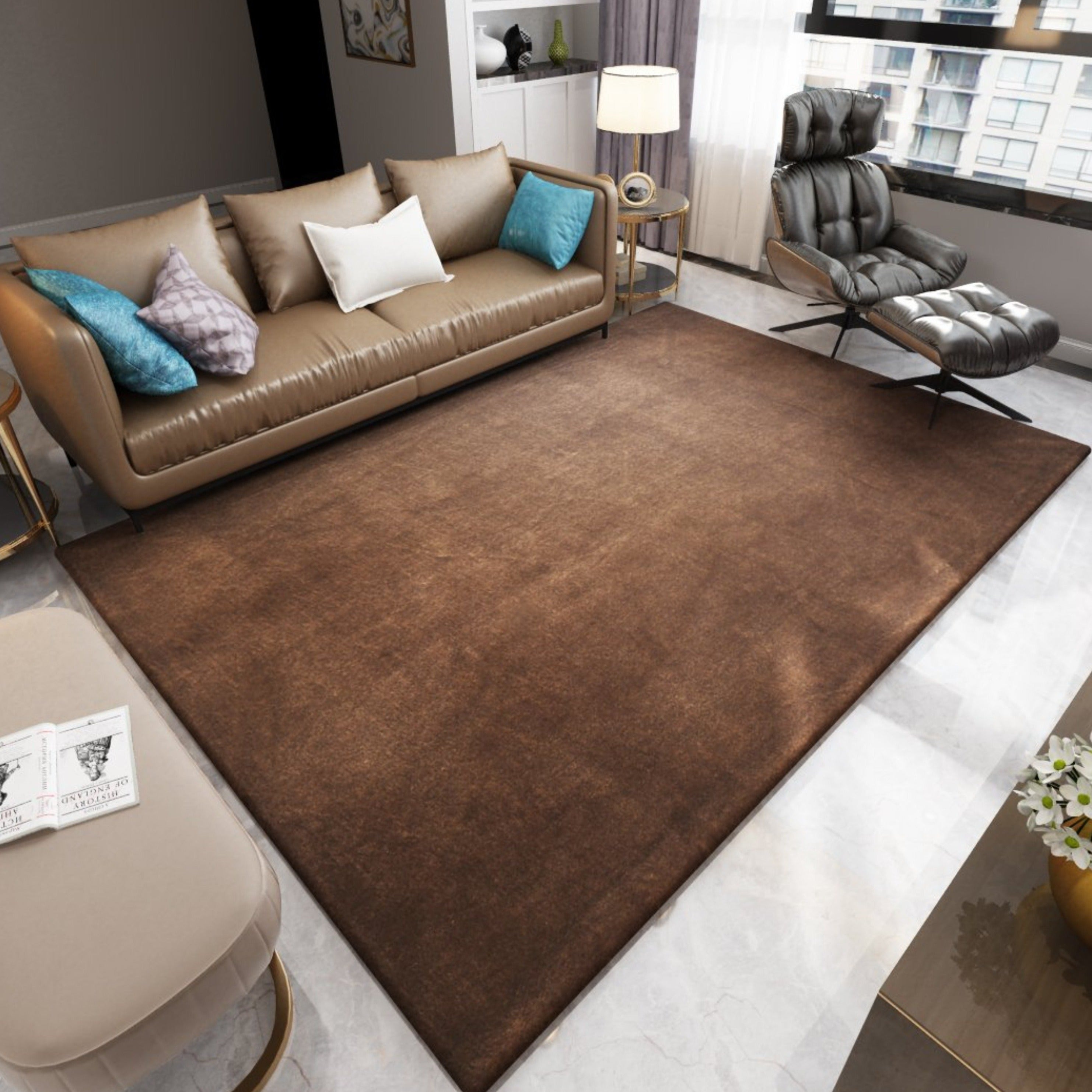 Soft Cozy Fuzzy Faux Fur Area Rug/ Carpet in Black Tan