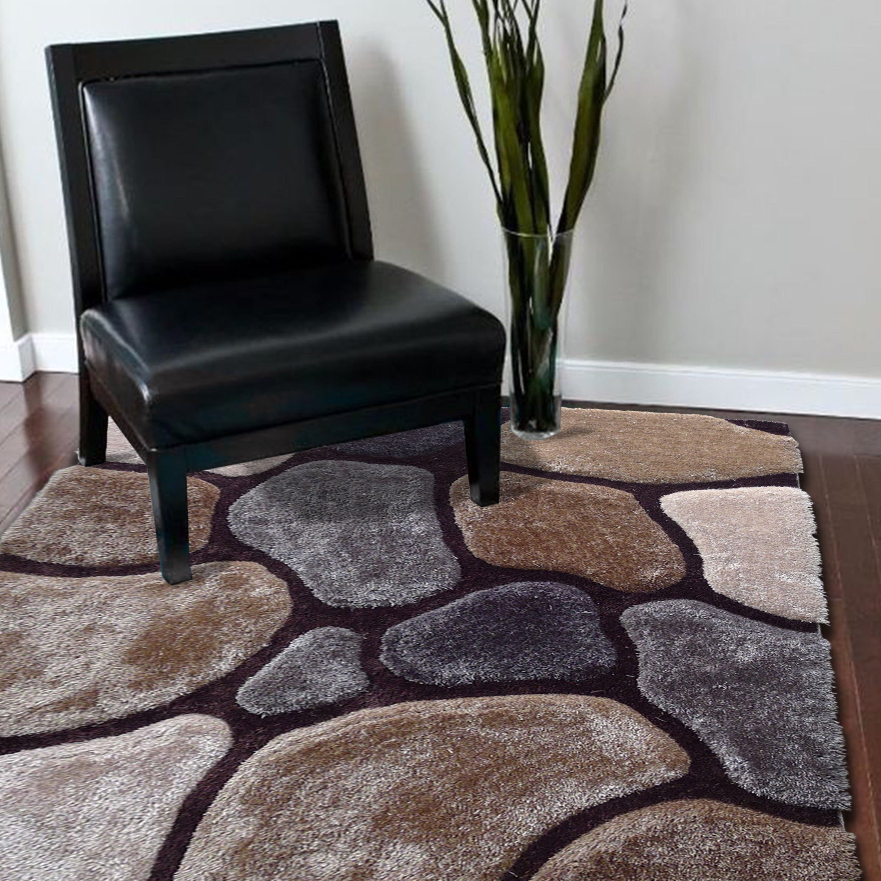 Soft Cozy 3D Rock Design Shag Area Rug/Carpet