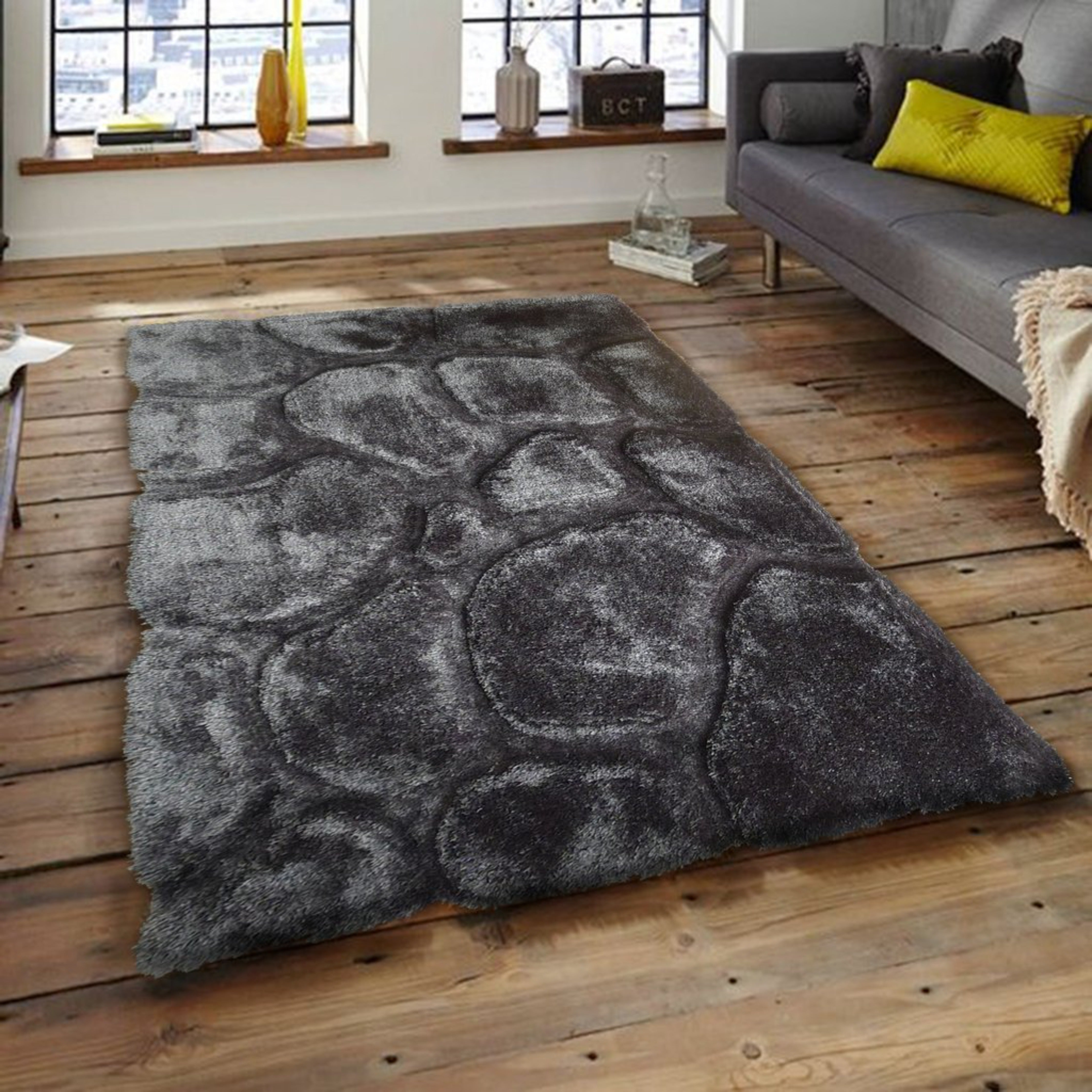 Soft Cozy 3D Rock Design Shag Area Rug/Carpet