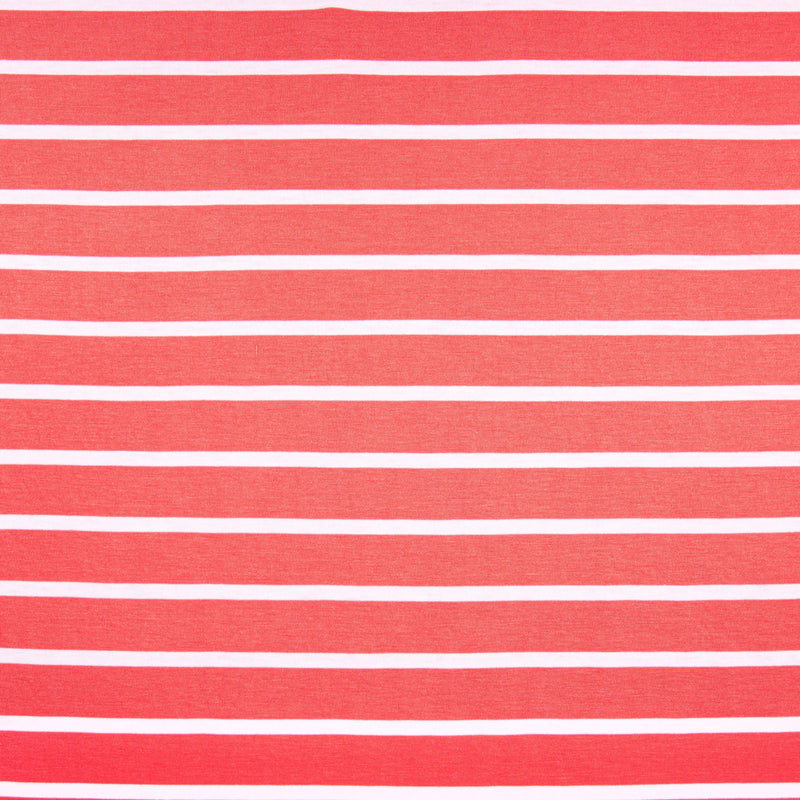Rayon Spandex Jersey Knit Fabric – Coral White Stripe Stretch – 58/60"