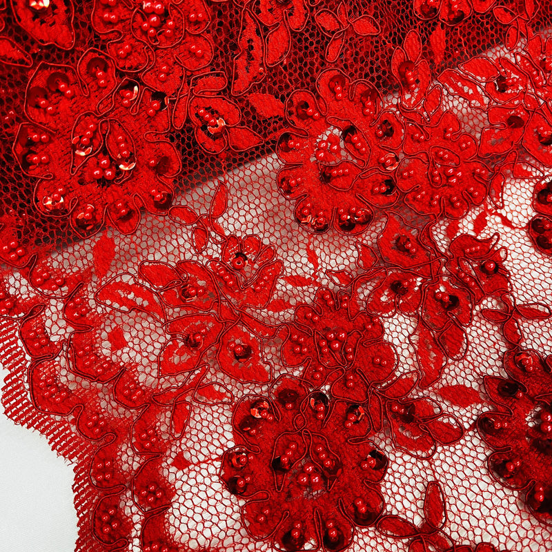 Beaded & Corded Lace Fabric Embroidered on 100% Polyester Net Mesh | Lace USA - 96028W-BP