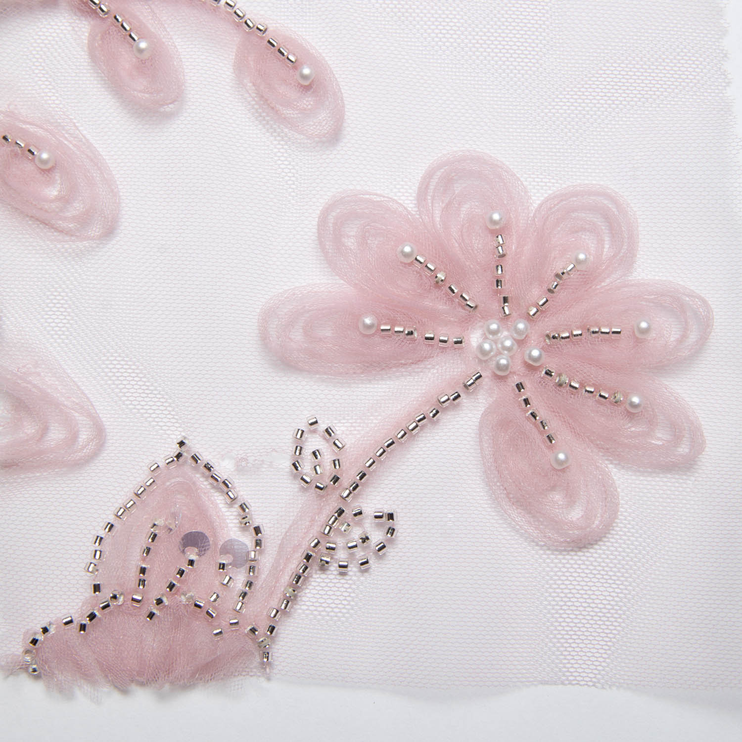 Tulle Lace Fabric Embroidered with Ribbon and Floral Design 52" Wide | Exquisite Fabric