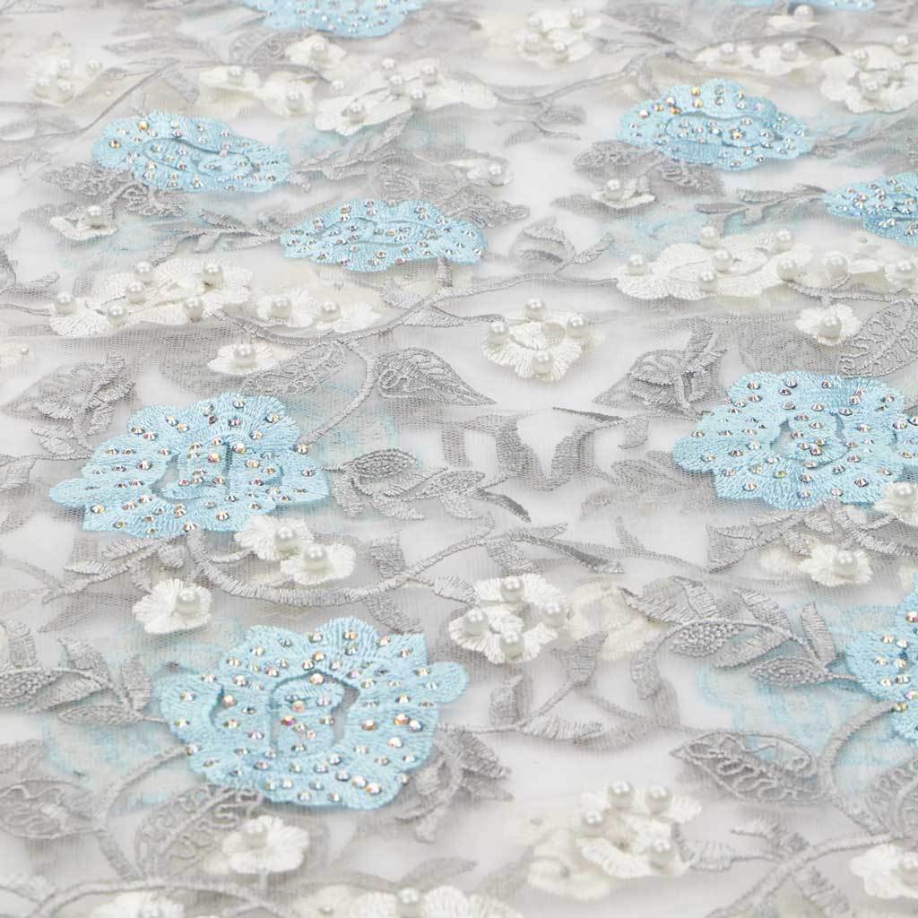 Rose and Vine Embroidered Mesh Fabric | Blue Moon Fabrics