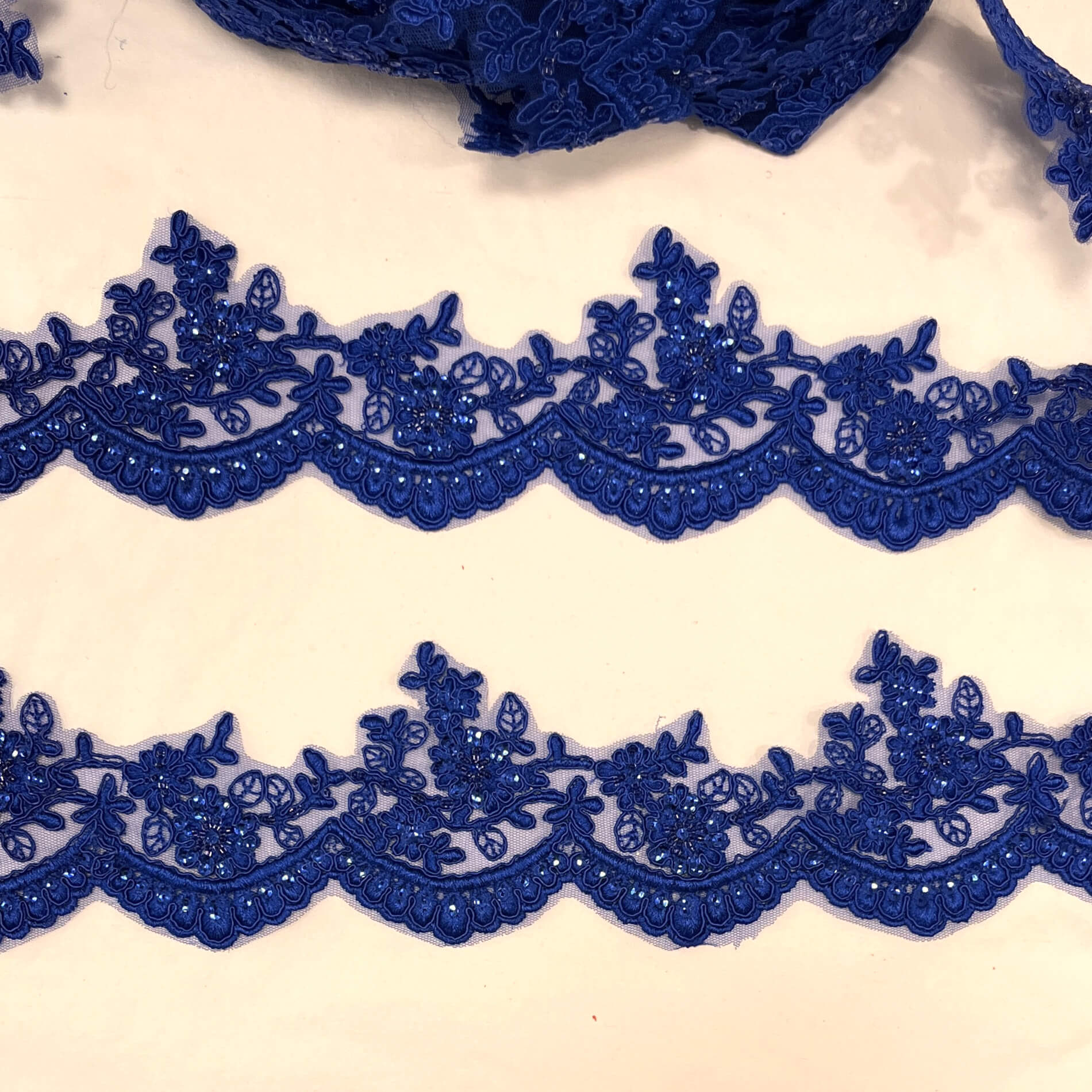 Beaded & Corded Floral scalloped Bridal Lace Trimming | Lace USA - 96215W-BP