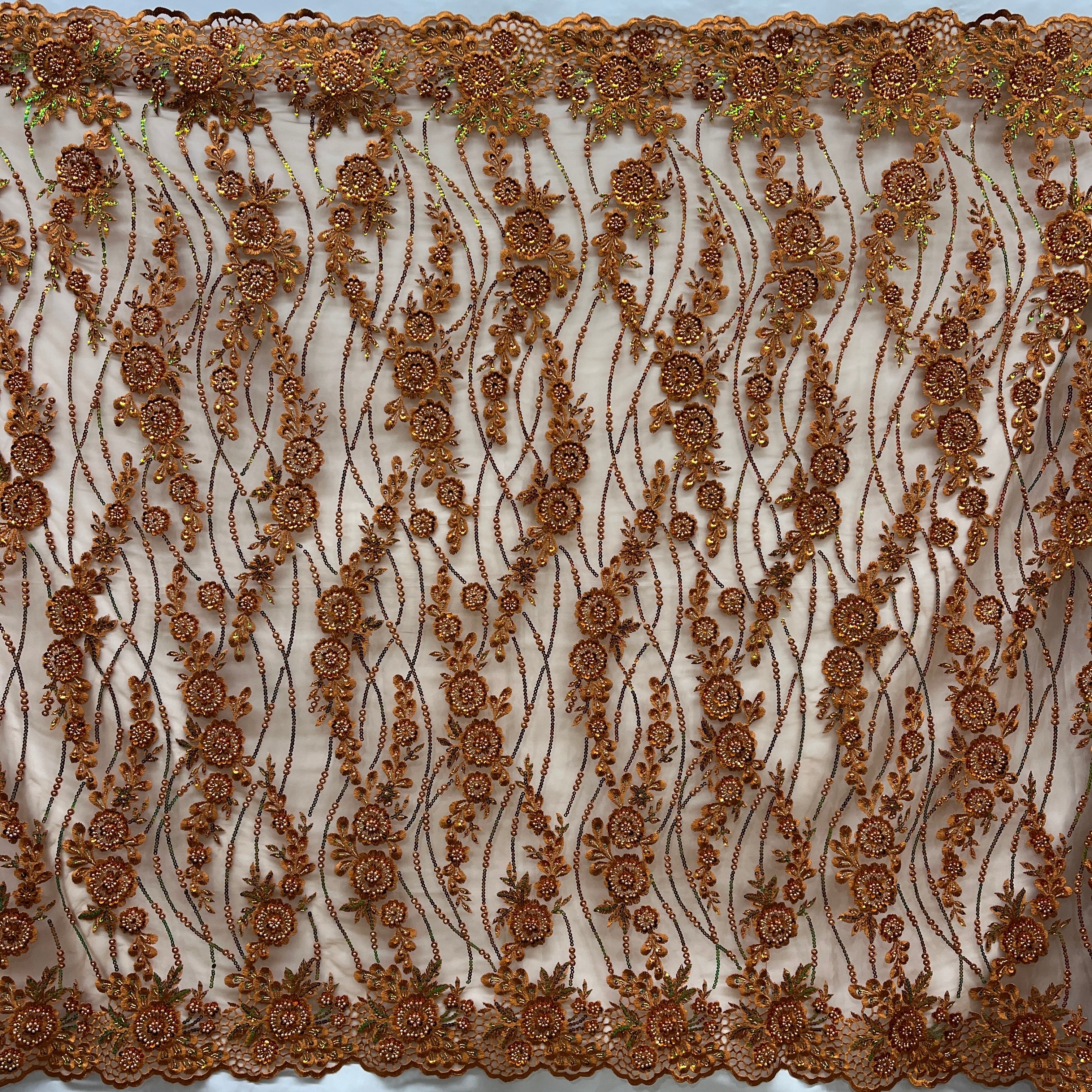 Beaded and Sequined Floral Sparkling Lace Fabric – Quinceañera, Evening & Dance| Lace USA - GD-2219