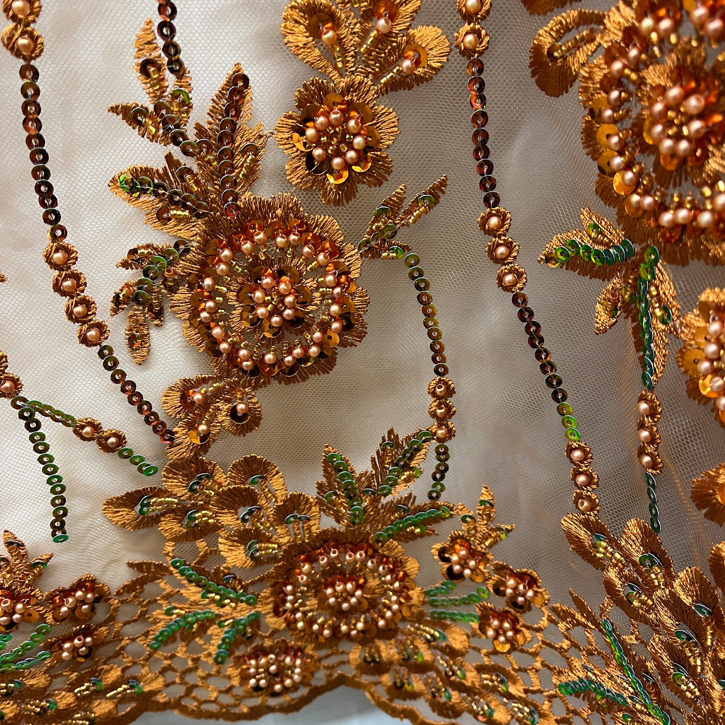 Beaded and Sequined Floral Sparkling Lace Fabric – Quinceañera, Evening & Dance| Lace USA - GD-2219