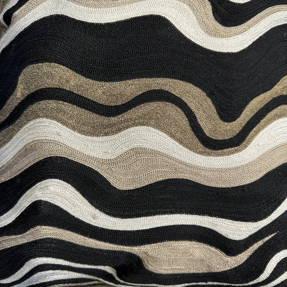 Black Velvet Throw Pillow with Bronze, Black, Beige & Ivory Abstract Embroidery - SEV005.