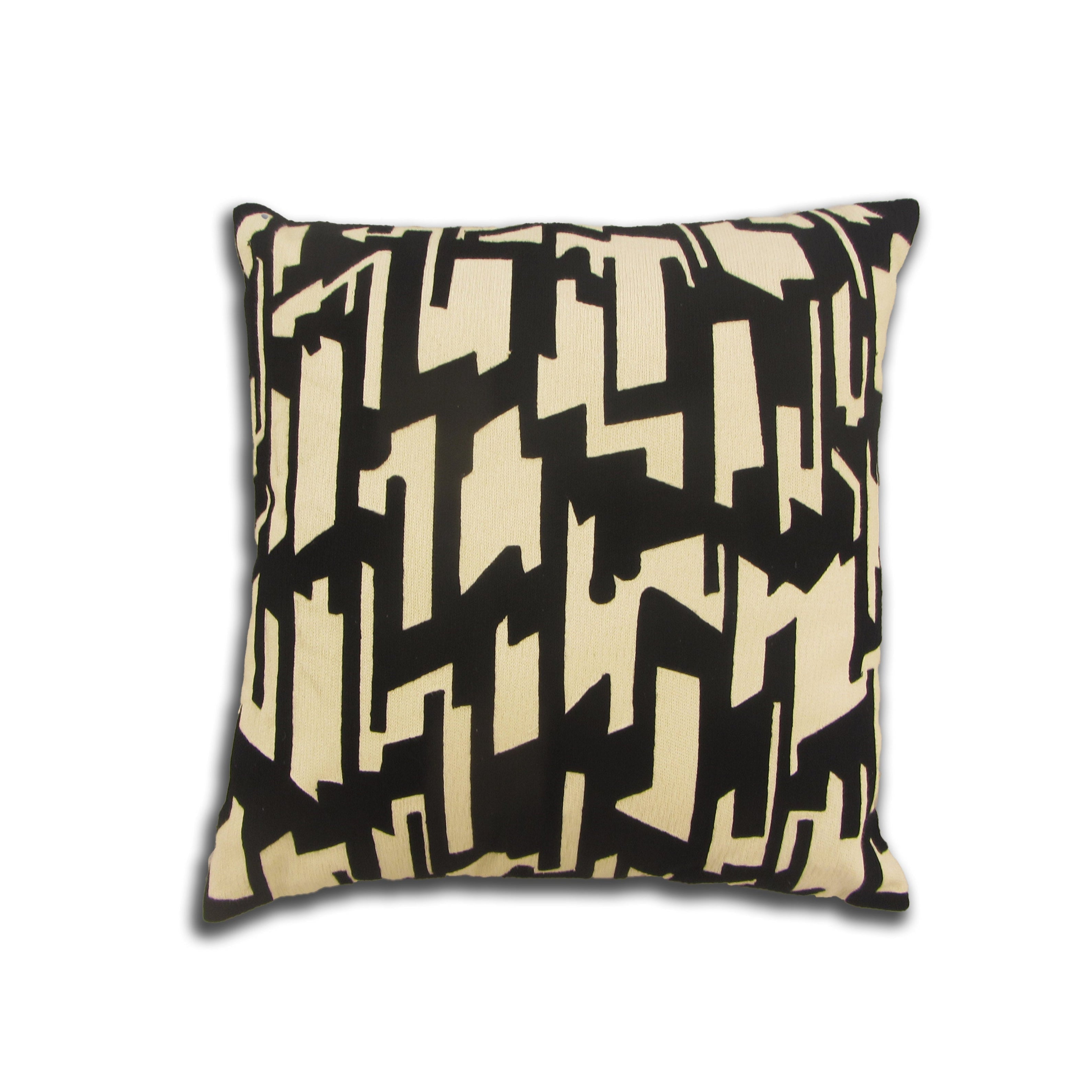 Black Velvet Pillow Featuring Beige Abstract Geometric Embroidery - SEV007.