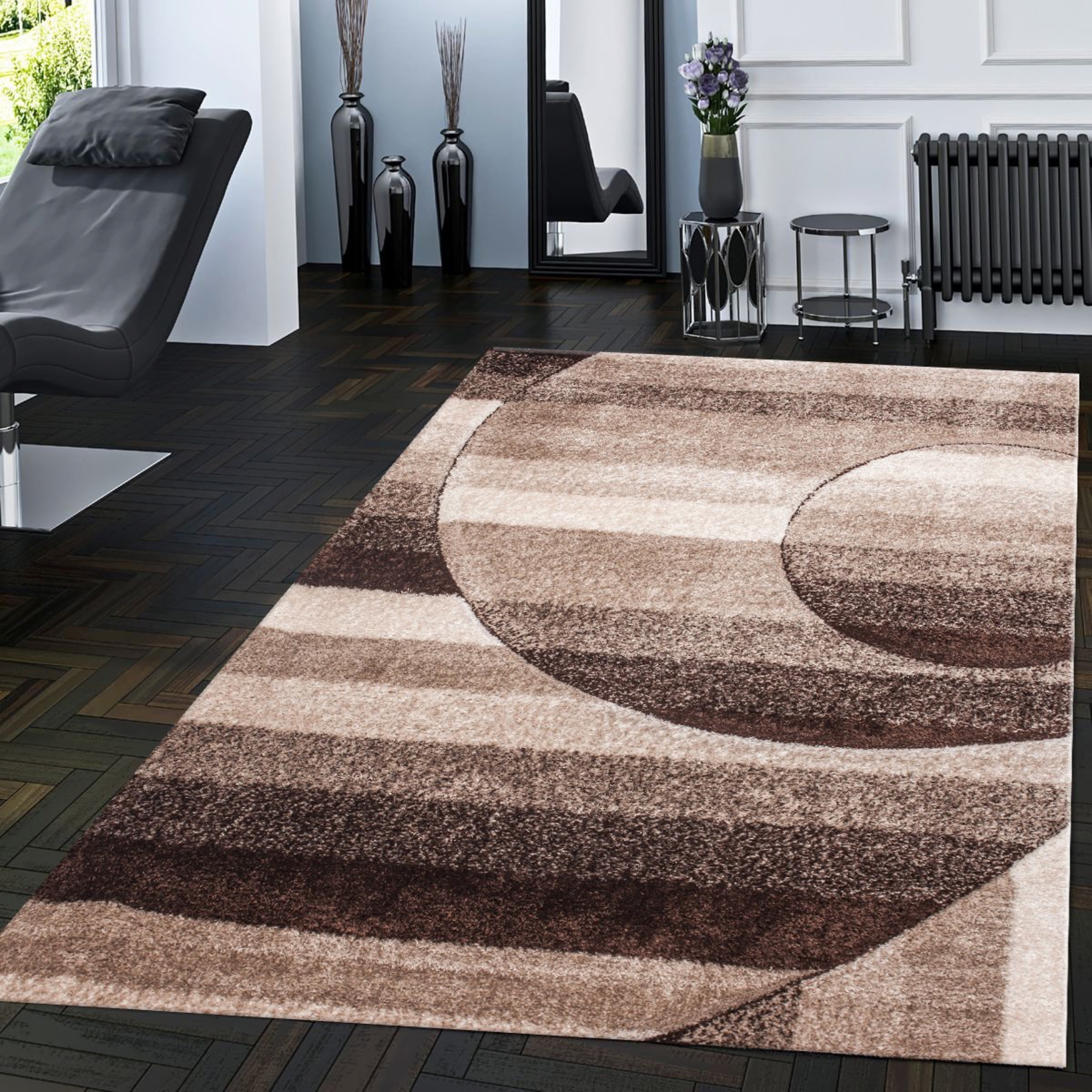 Earth Tones/Brown/Beige Shag Area Rug/Carpet | Style# SR-723 - Crafted from 100% Polyester, Plush Fluffy Shine 3D Geometric Design
