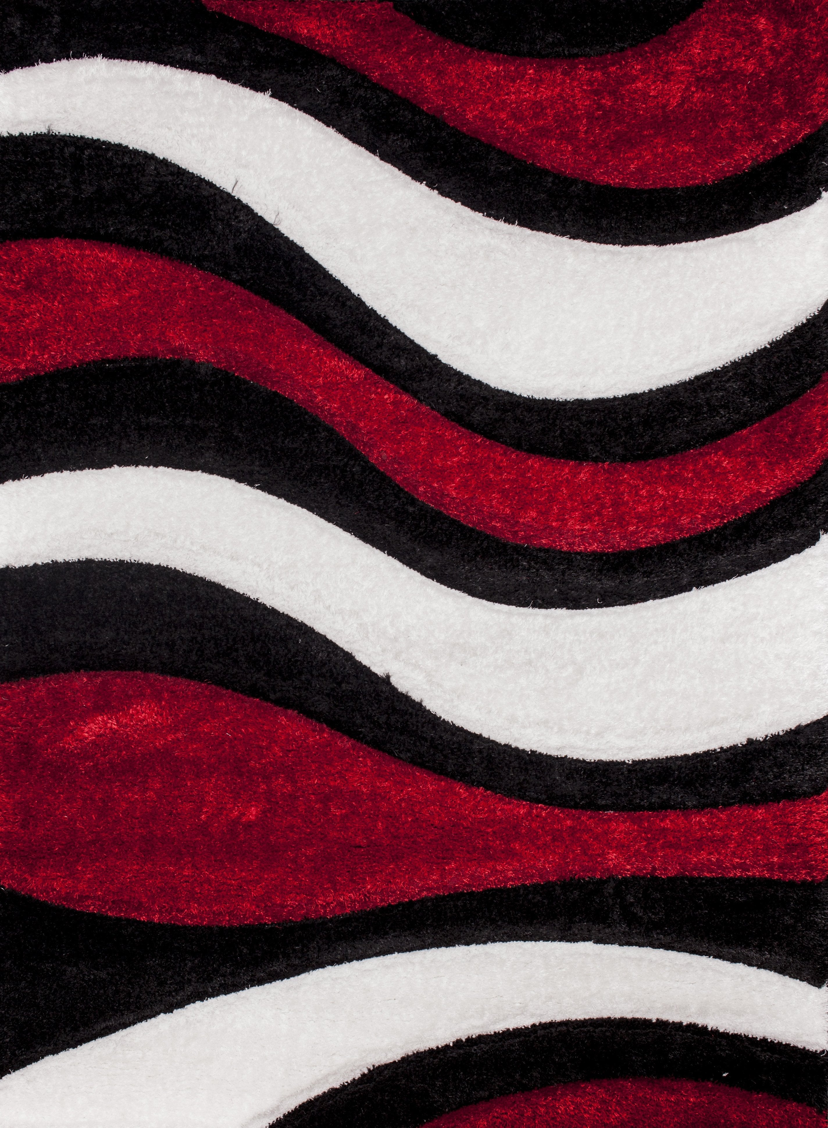 Touch of Red/White/Black Shag Area Rug/Carpet | Style# SR-725 - Crafted from 100% Polyester, Plush Fluffy Shine 3D Wave Design