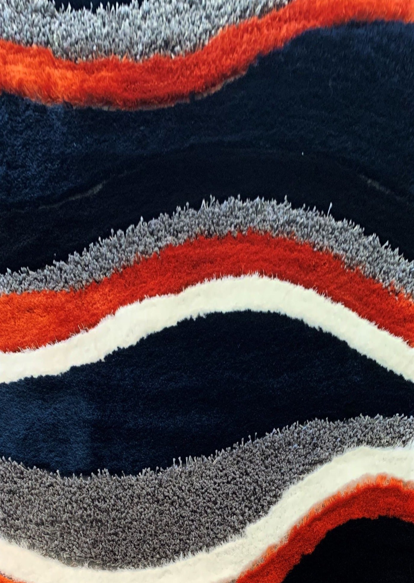 Orange Rust Navy Plush Fluffy Soft Multi Textural Shag Area Rug/ Carpet