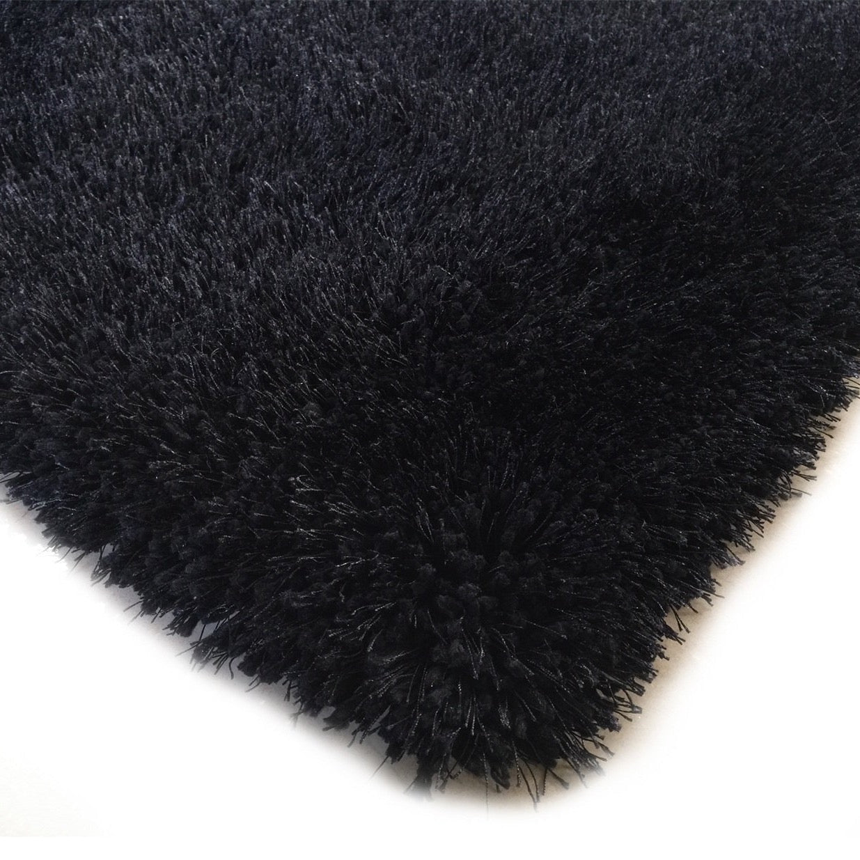 Black Solid Shag Area Rug/Carpet - Crafted from 100% Polyester, Plush Fluffy Shine, Thick and Thin Yarns Design