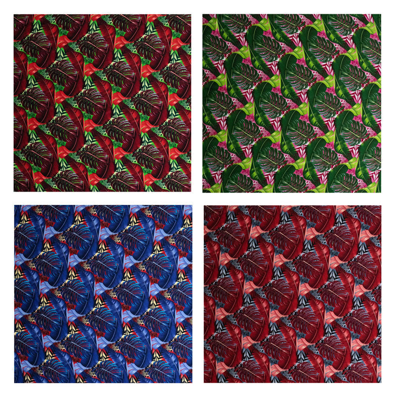 Split & Banana Leaf w/ Traditional Tribal design Rayon Poplin Fabric | Islands Fabric