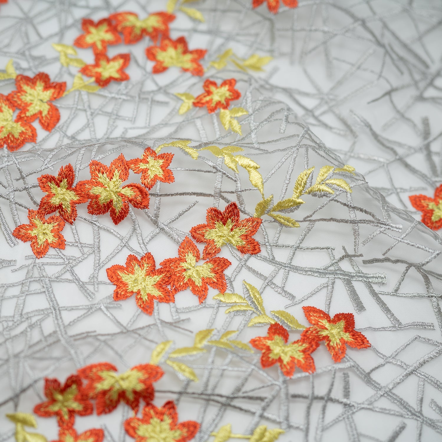 Spring Has Sprung Embroidered Mesh Fabric | Blue Moon Fabrics