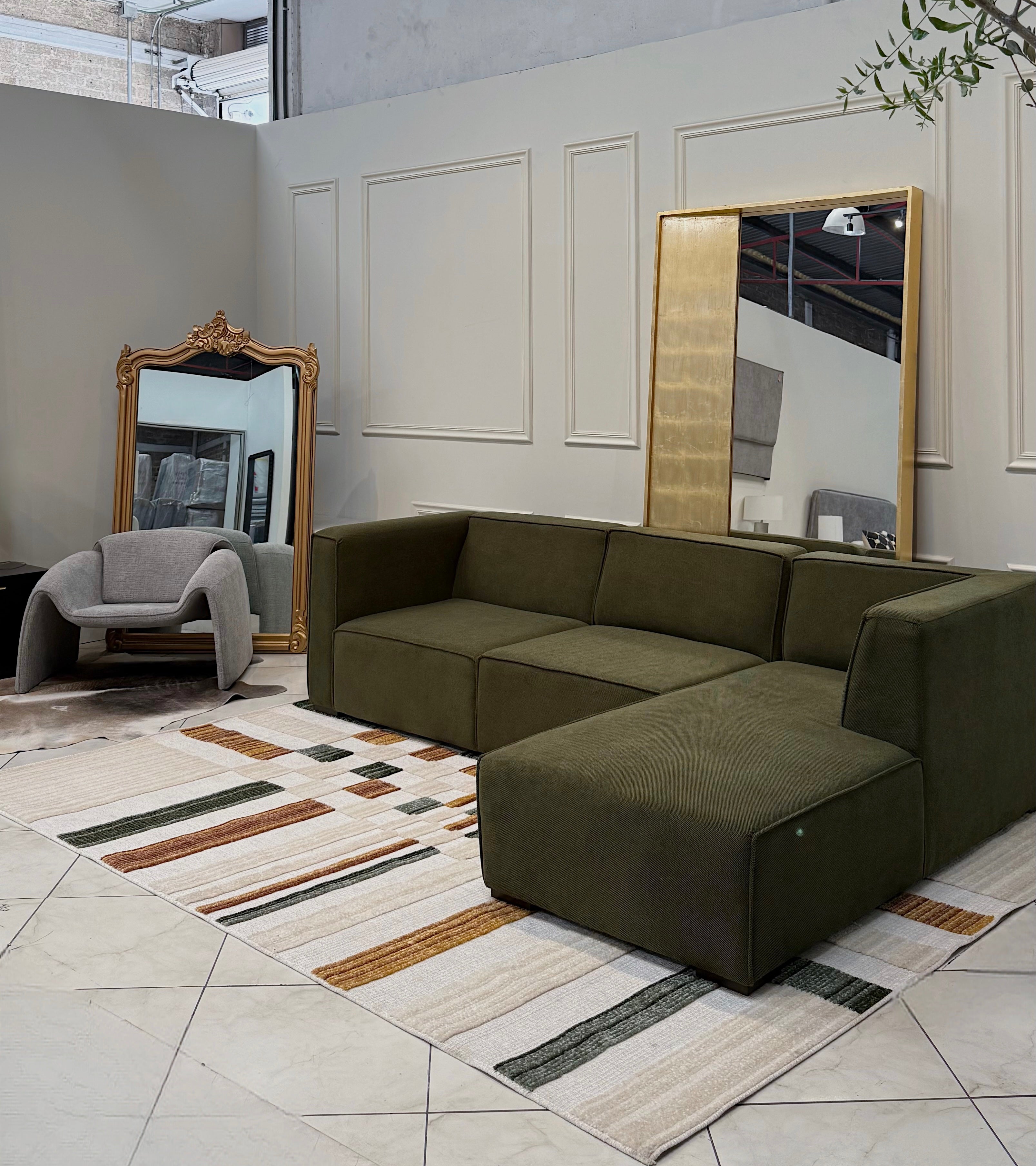 Cream Boho Area Rug – High-Low Texture with Earthy Hues of Mustard, Green & Beige - TIA 103.