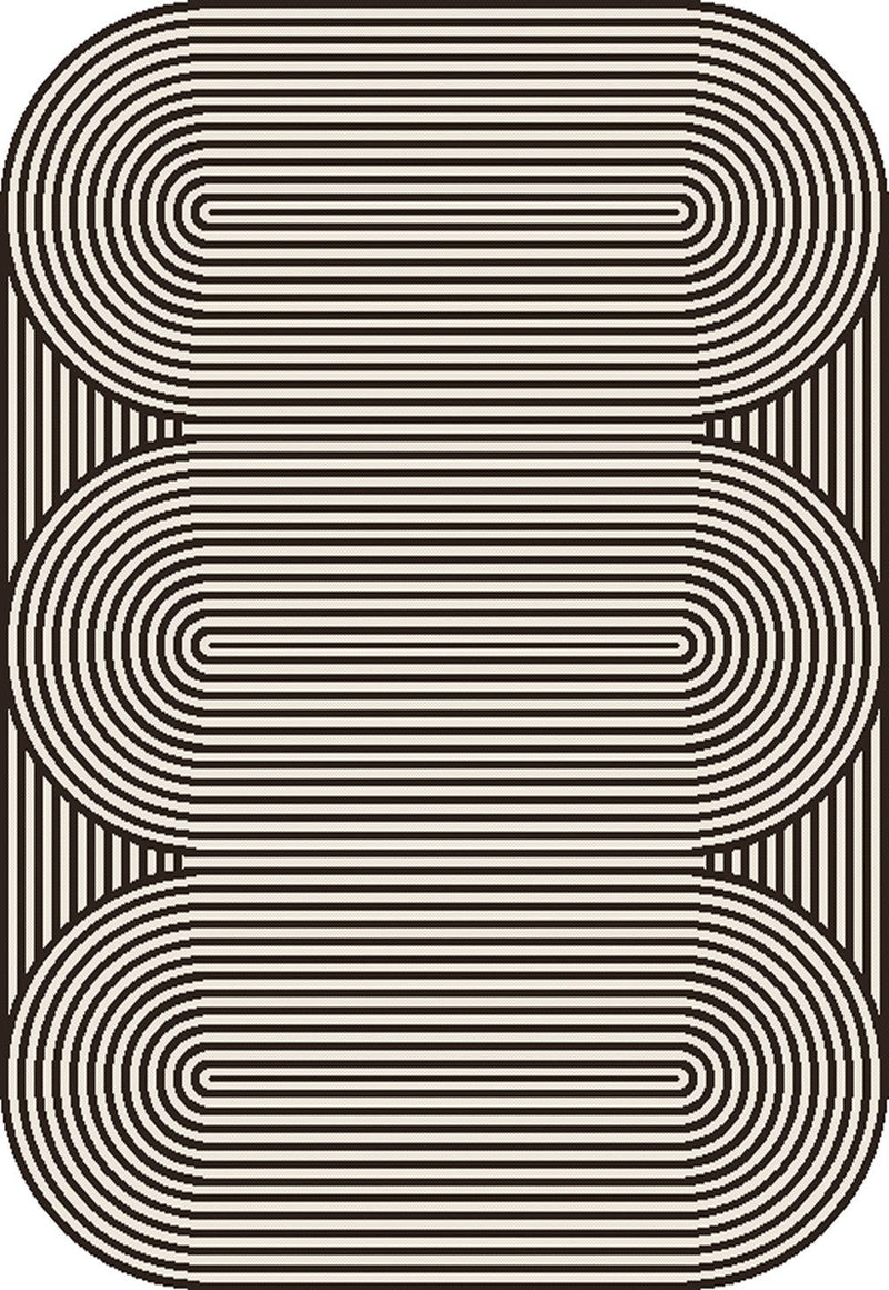 Black & Ivory Geometric Indoor/Outdoor Rug with Organic Live Edge.