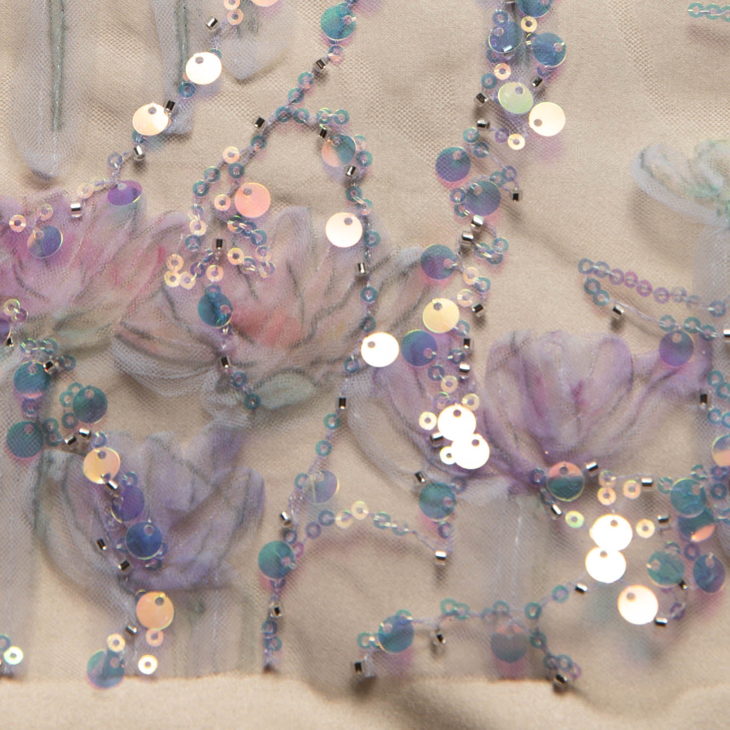 Ribbon Tulle Lace Fabric Embroidered with Sequins and Incredibly Soft & Gentle Floral Design 52" Wide | Exquisite Fabric