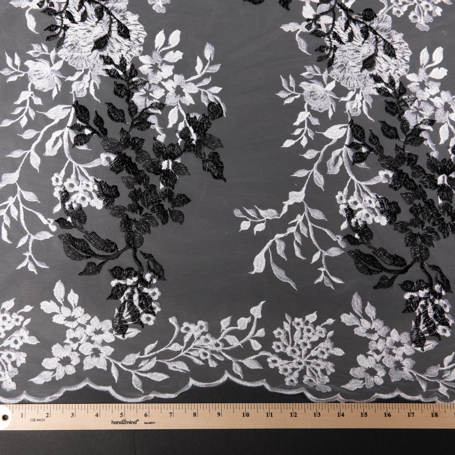 TULLE EMB WITH TWO TONE 100% POLYESTER 50/52" WHITE/BLACK FABRIC - Exquisite Fabrics