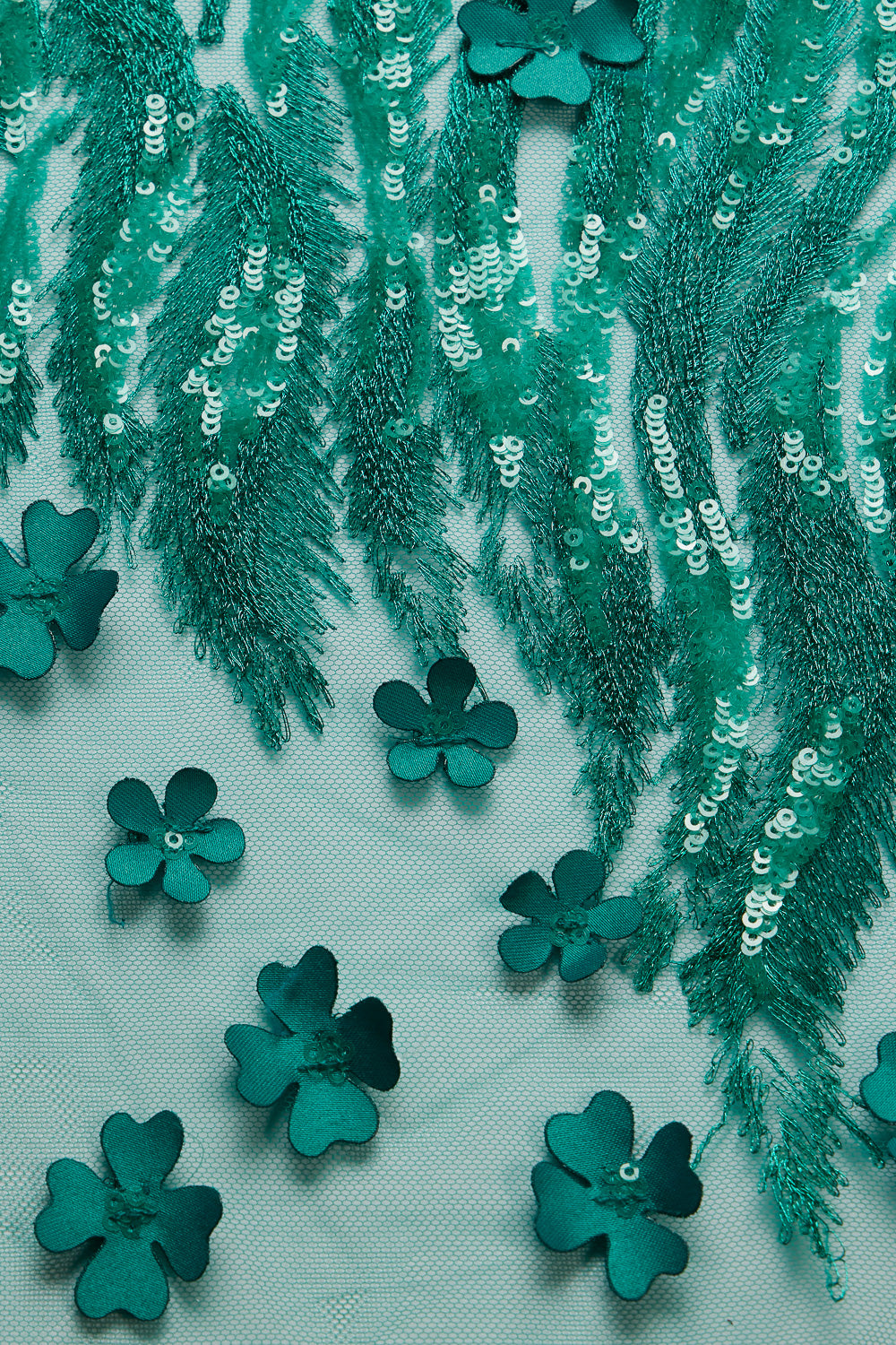 TULLE WITH METALLIC EMB & ACCESSORIES W/APPLIQUE 100% POLYESTER 50/ 52" EMERALD - Exquisite Fabrics